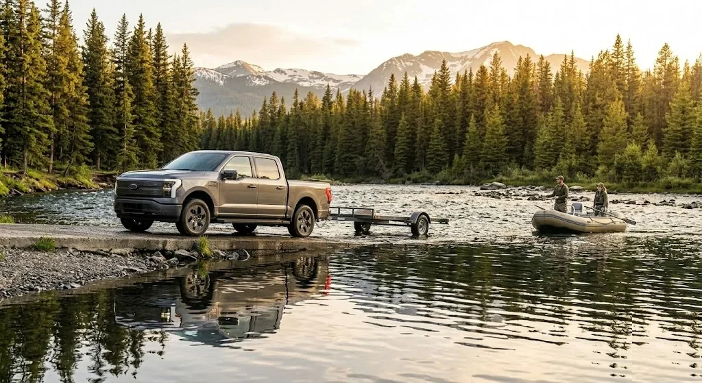 Truck launching a boat on a BC river